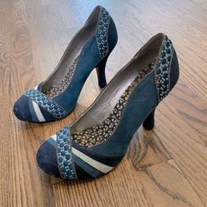 Ruby Shoo Heels multicolor patterned blue stiletto